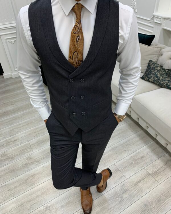 BespokeDaily Virginia Dark Gray Slim Fit Peak Lapel Suit - Bespoke Daily