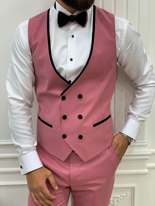 Pink Slim Fit Velvet Peak Lapel Tuxedo for Men by BespokeDailyShop.com with Free Worldwide Shipping