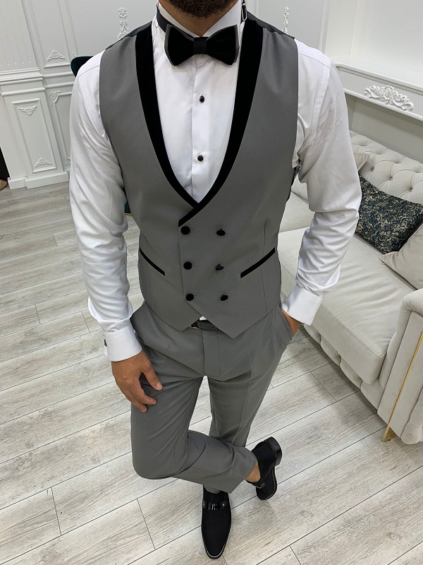Gray Slim Fit Shawl Lapel Tuxedo for Men by BespokeDailyShop.com with Free Worldwide Shipping