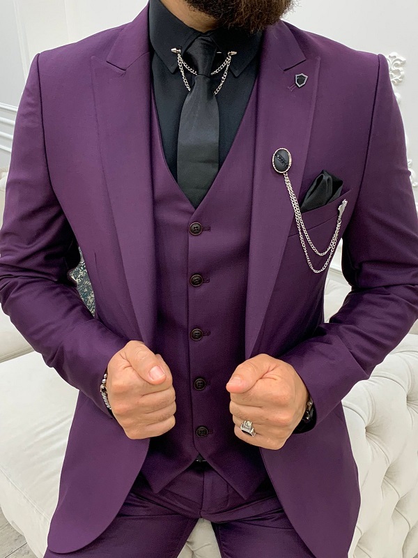 Purple Slim Fit Peak Lapel Suit for Men by BespokeDailyShop.com with Free Worldwide Shipping