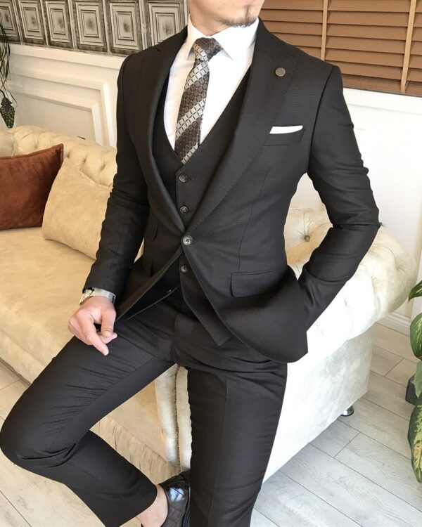 Coffee Slim Fit Peak Lapel Suit for Men by BespokeDailyShop.com