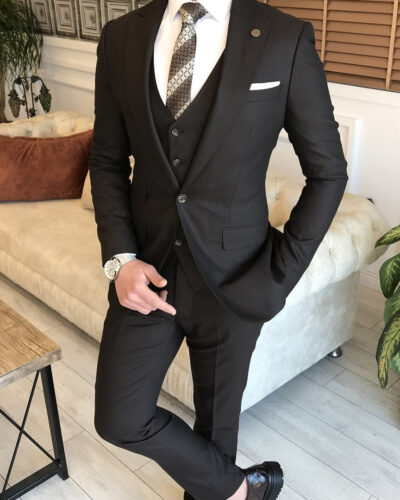 Coffee Slim Fit Peak Lapel Suit for Men by BespokeDailyShop.com