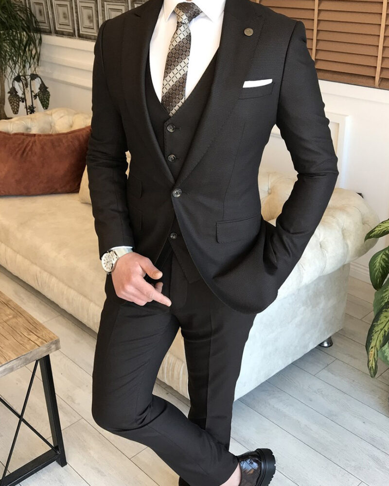 Coffee Slim Fit Peak Lapel Suit for Men by