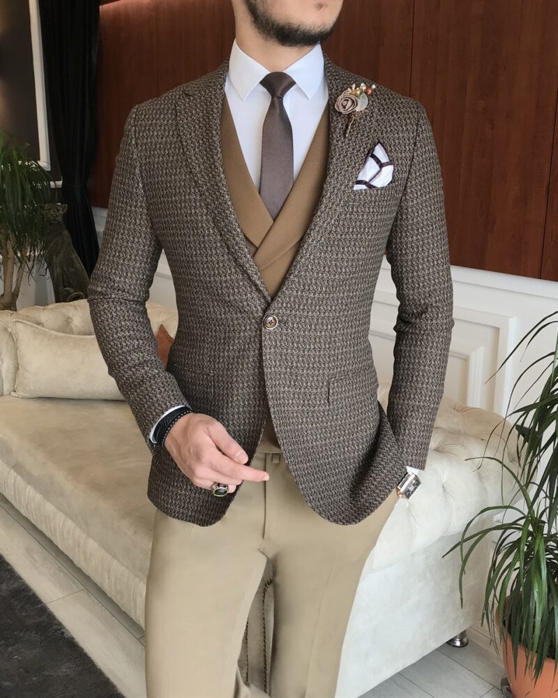 Brown Slim Fit Notch Lapel Suit for Men by BespokeDailyShop.com