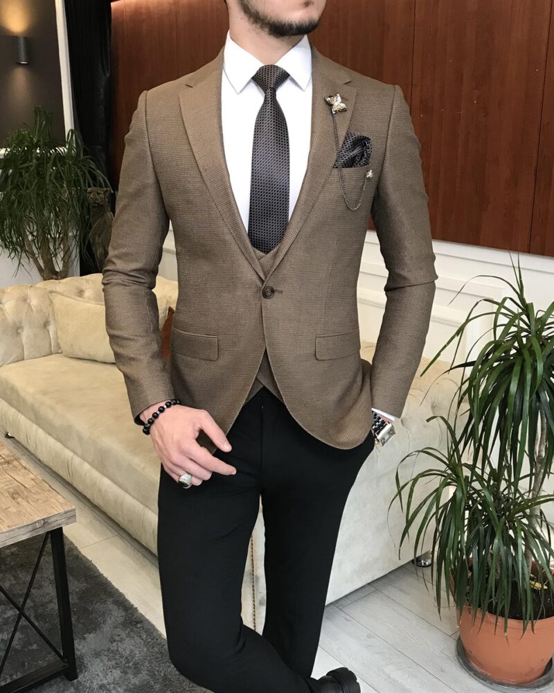 Brown Slim Fit Suit for Men by BespokeDailyShop.com