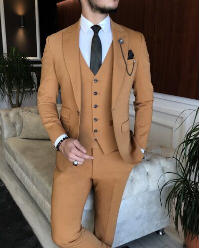 BespokeDaily Louisville Mustard Slim Fit Double Breasted Wool Suit