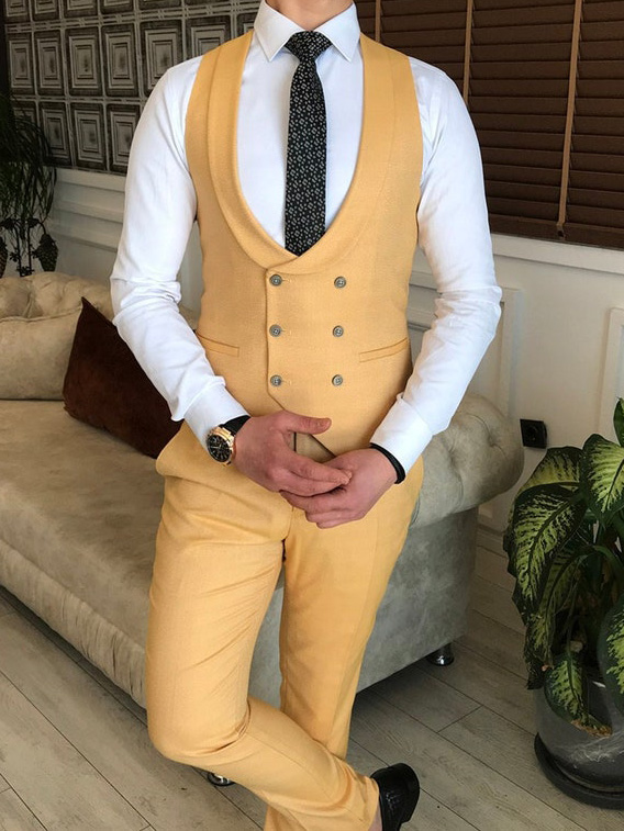 Light Blue Black Yellow Men's Wedding Suits Solid Colored 3 Piece Standard  Fit Single Breasted One-button 2024 2024 - $131.99