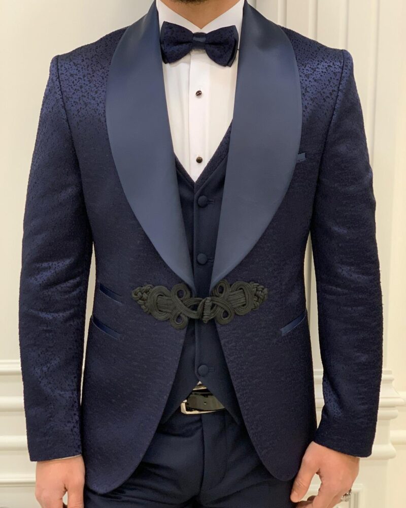 Navy Blue Shawl Lapel Tuxedo For Men by BespokeDailyShop.com