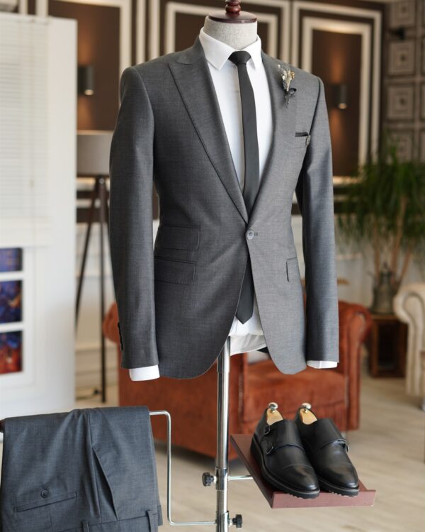 BespokeDaily Milford Beige Slim Fit 2 Piece Peak Lapel Crosshatch Suit
