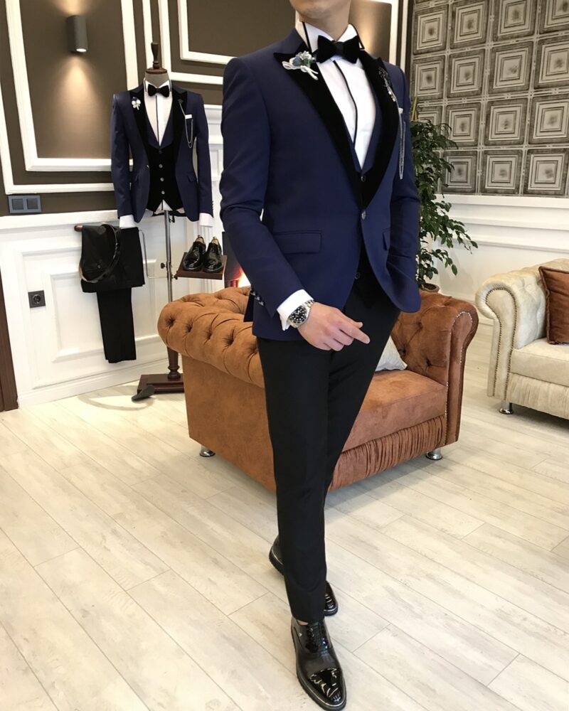 Navy Blue Slim Fit Groom Suit for men by BespokeDailyShop