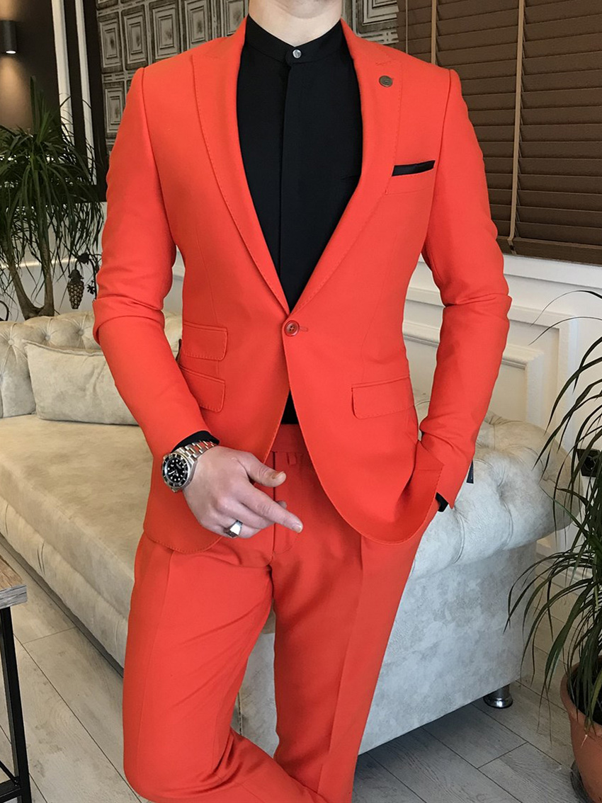 Orange Slim Fit 2 Piece Peak Lapel Suit for Men | BespokeDailyShop.com