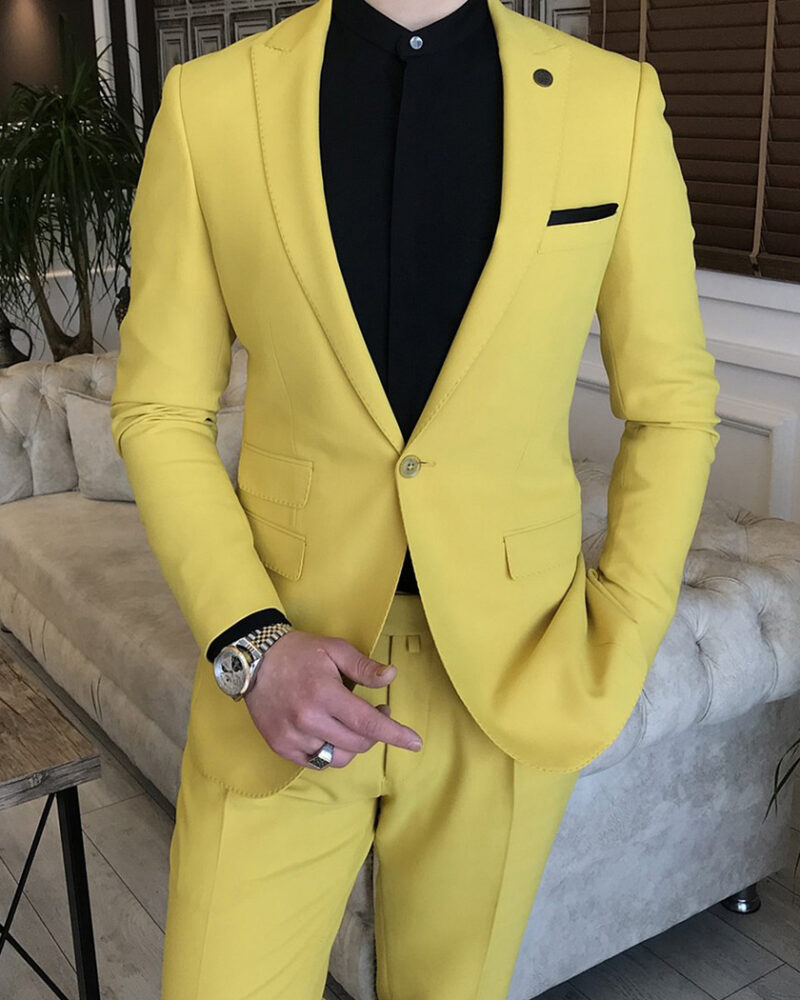 BespokeDaily Waterbury Yellow Slim Fit 2 Piece Peak Lapel Suit 1