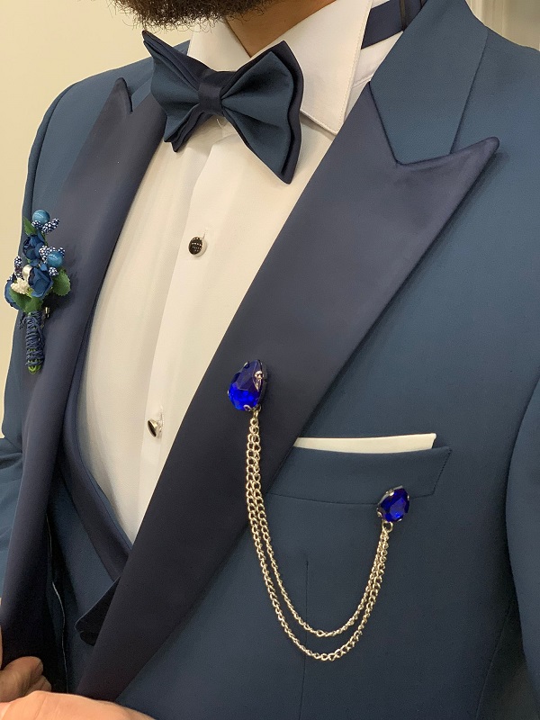 Light Blue Slim Fit Peak Lapel Tuxedo for Men by Bespokedailyshop | Free Worldwide Shipping