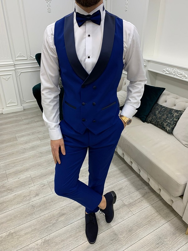 Royal Blue Slim Fit Peak Lapel Tuxedo for Men by Bespokedailyshop | Free Worldwide Shipping