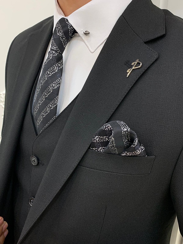 Black Slim Fit Notch Lapel Suit for Men by Bespokedailyshop | Free Worldwide Shipping