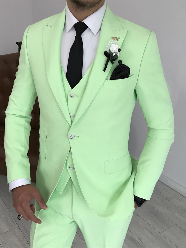 Mint Green Slim Fit Peak Lapel Suit for Men by Bespokedailyshop | Free Worldwide Shipping