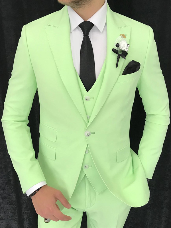 Mint Green Slim Fit Peak Lapel Suit for Men by Bespokedailyshop | Free Worldwide Shipping