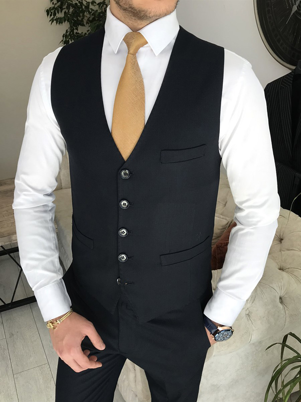 Black Slim Fit 3 Piece Notch Lapel Plaid Suit for Men by Bespokedailyshop | Free Worldwide Shipping