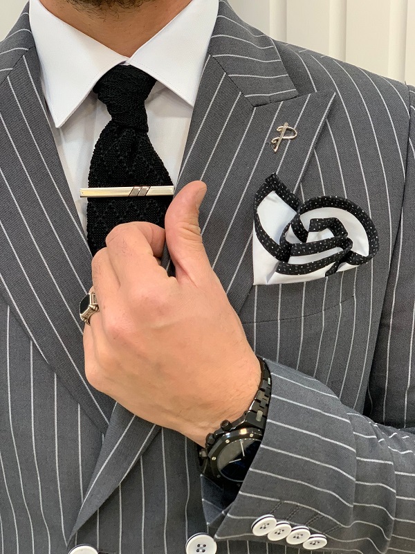 BespokeDaily Venice Anthracite Slim Fit Double Breasted Striped Suit
