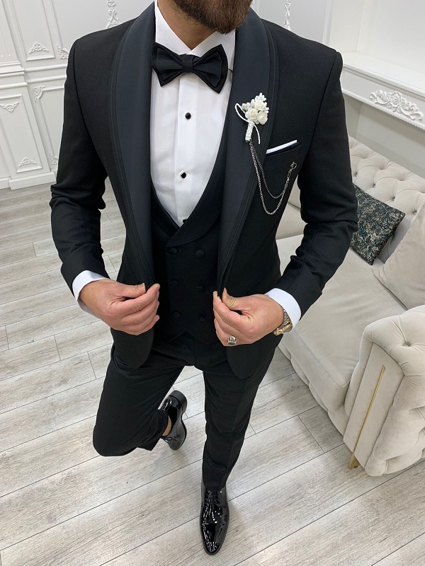 Black Slim Fit Shawl Lapel Tuxedo for Men by Bespokedailyshop | Free Worldwide Shipping