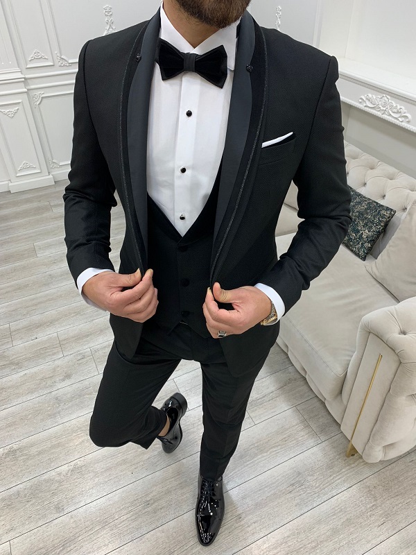 Black Slim Fit Velvet Shawl Button Lapel Tuxedo for Men by Bespokedailyshop | Free Worldwide Shipping