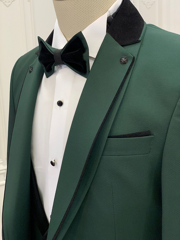 Green Slim Fit Notch Lapel Tuxedo for Men by Bespokedailyshop | Free Worldwide Shipping