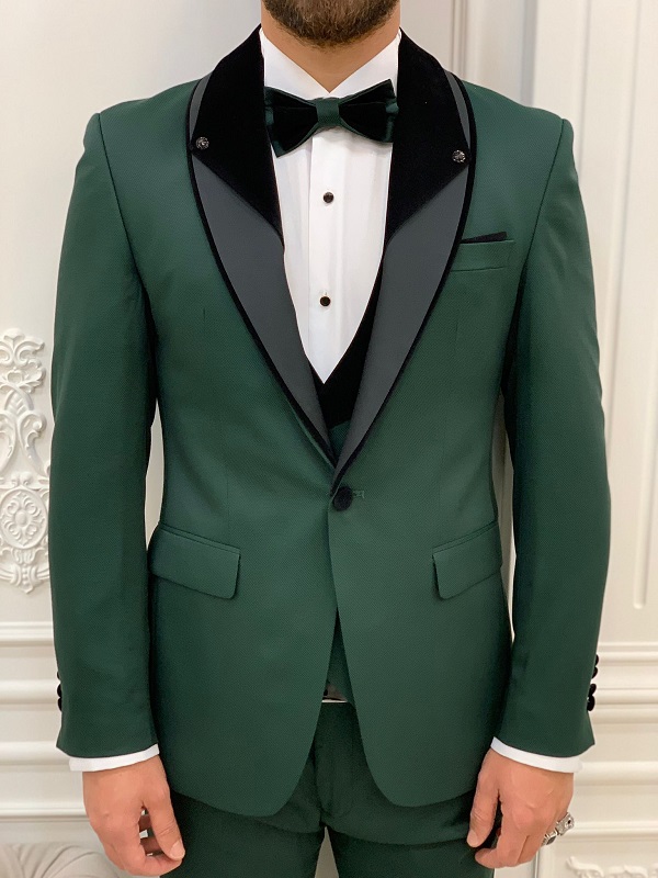 Green Slim Fit Velvet Shawl Lapel Tuxedo for Men by Bespokedailyshop | Free Worldwide Shipping