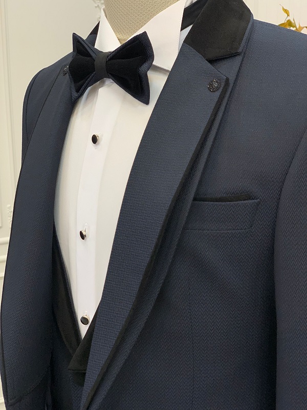 Navy Blue Slim Fit Notch Lapel Tuxedo for Men by Bespokedailyshop | Free Worldwide Shipping