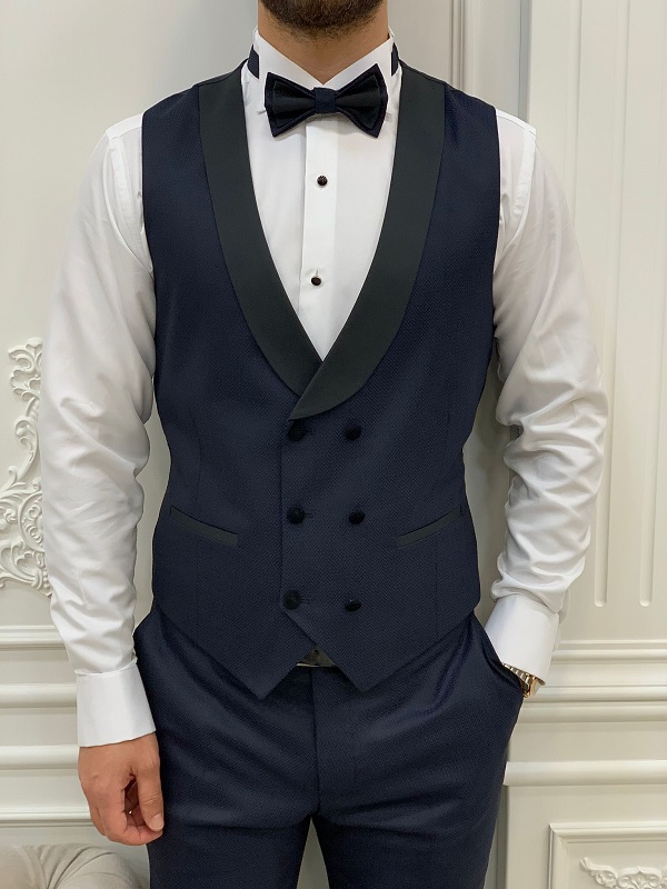 Navy Blue Slim Fit Shawl Lapel Tuxedo for Men by Bespokedailyshop | Free Worldwide Shipping