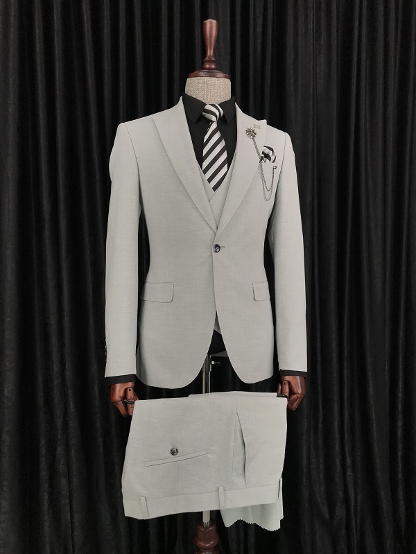 Gray Slim Fit 3 Piece Peak Lapel Suit for Men by Bespokedailyshop | Free Worldwide Shipping