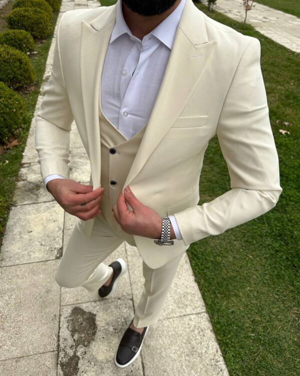 Brown Slim Fit Groom Wool Suit for men by BespokeDailyShop