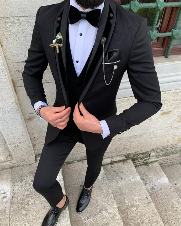 Black Slim Fit Wedding Tuxedo for Groom | BespokeDailyShop