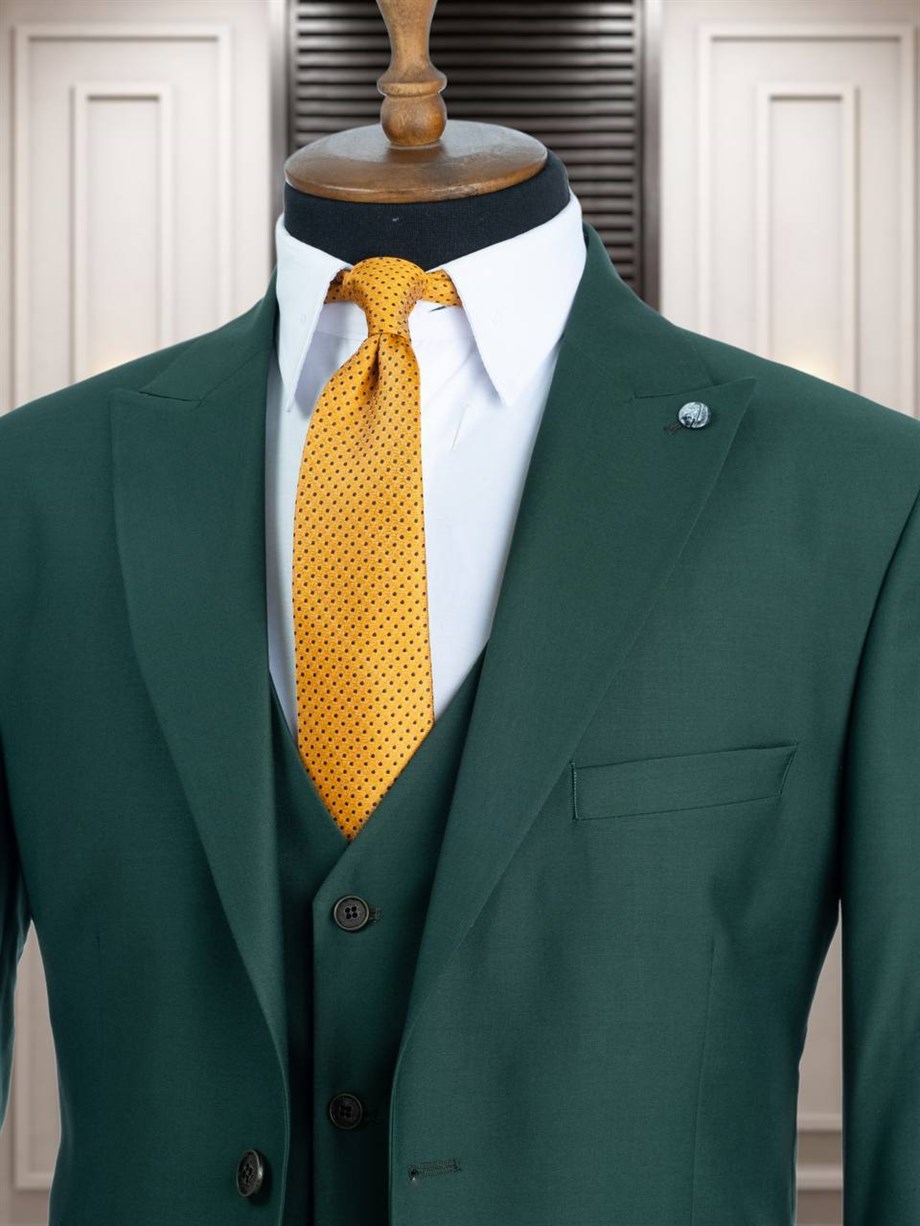 Green Slim Fit 3 Piece Peak Lapel Wool Suit for Men by Bespokedailyshop | Free Worldwide Shipping