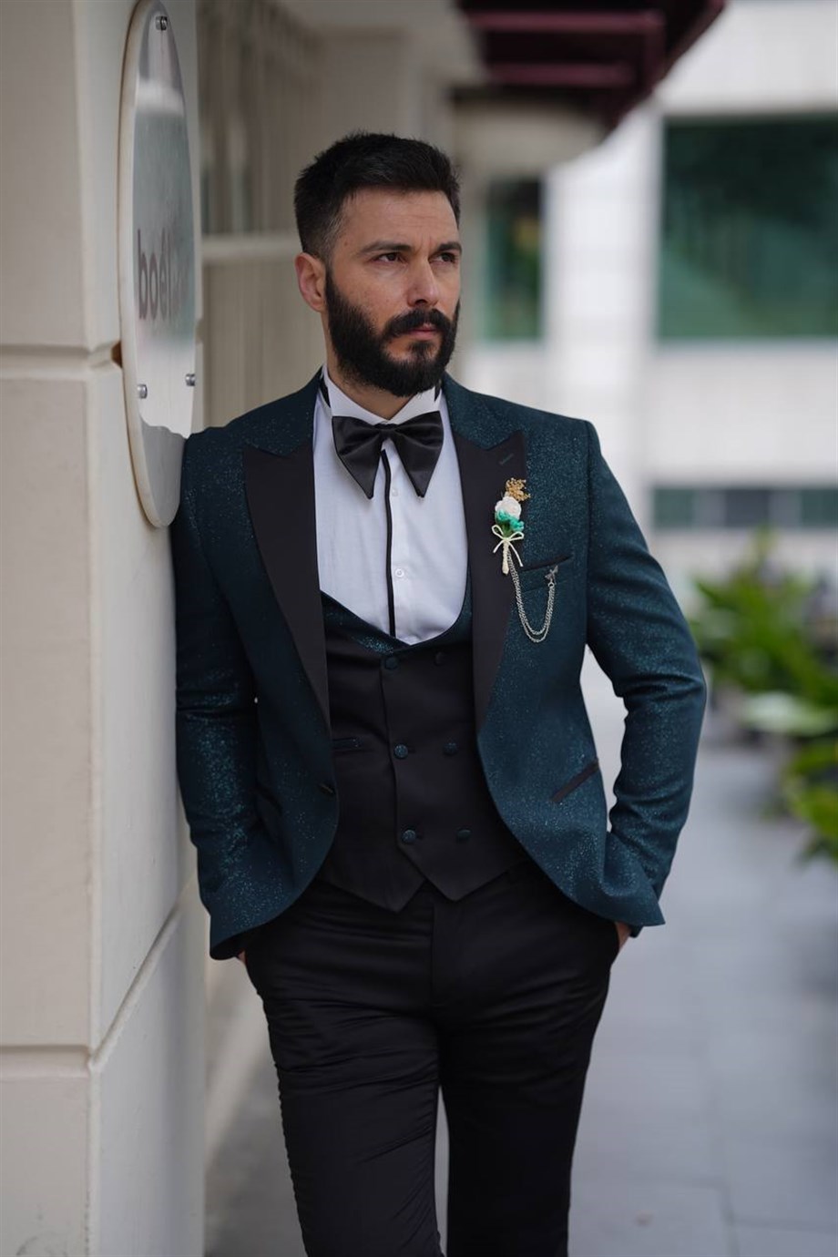 Cream Slim Fit Groom Wool Suit for men by BespokeDailyShop