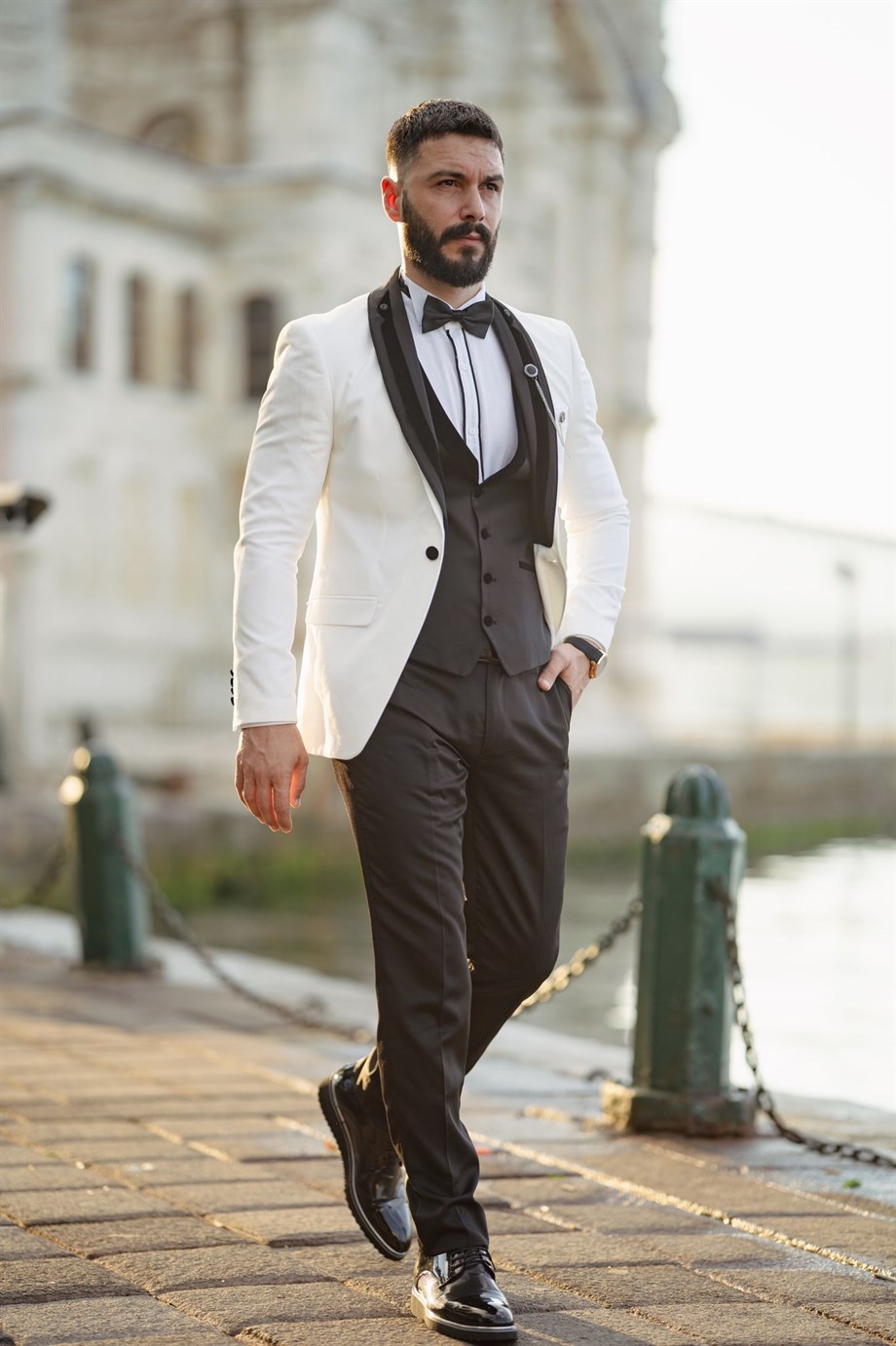 White Slim Fit Wedding Tuxedo for Groom | BespokeDailyShop