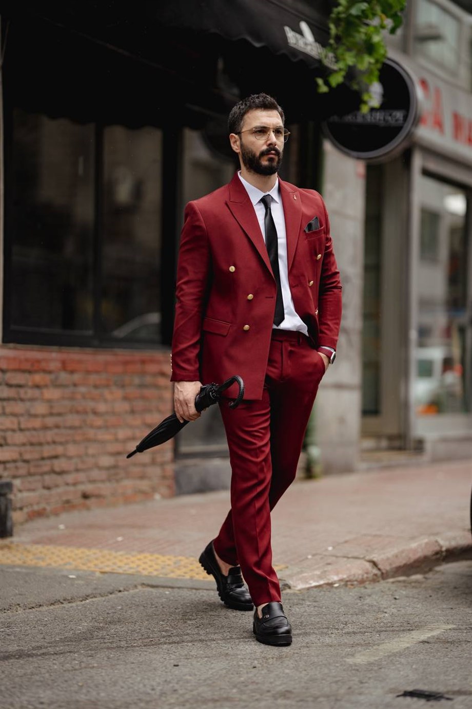 Maroon Double Breasted Wool Suit for men | BespokeDailyShop