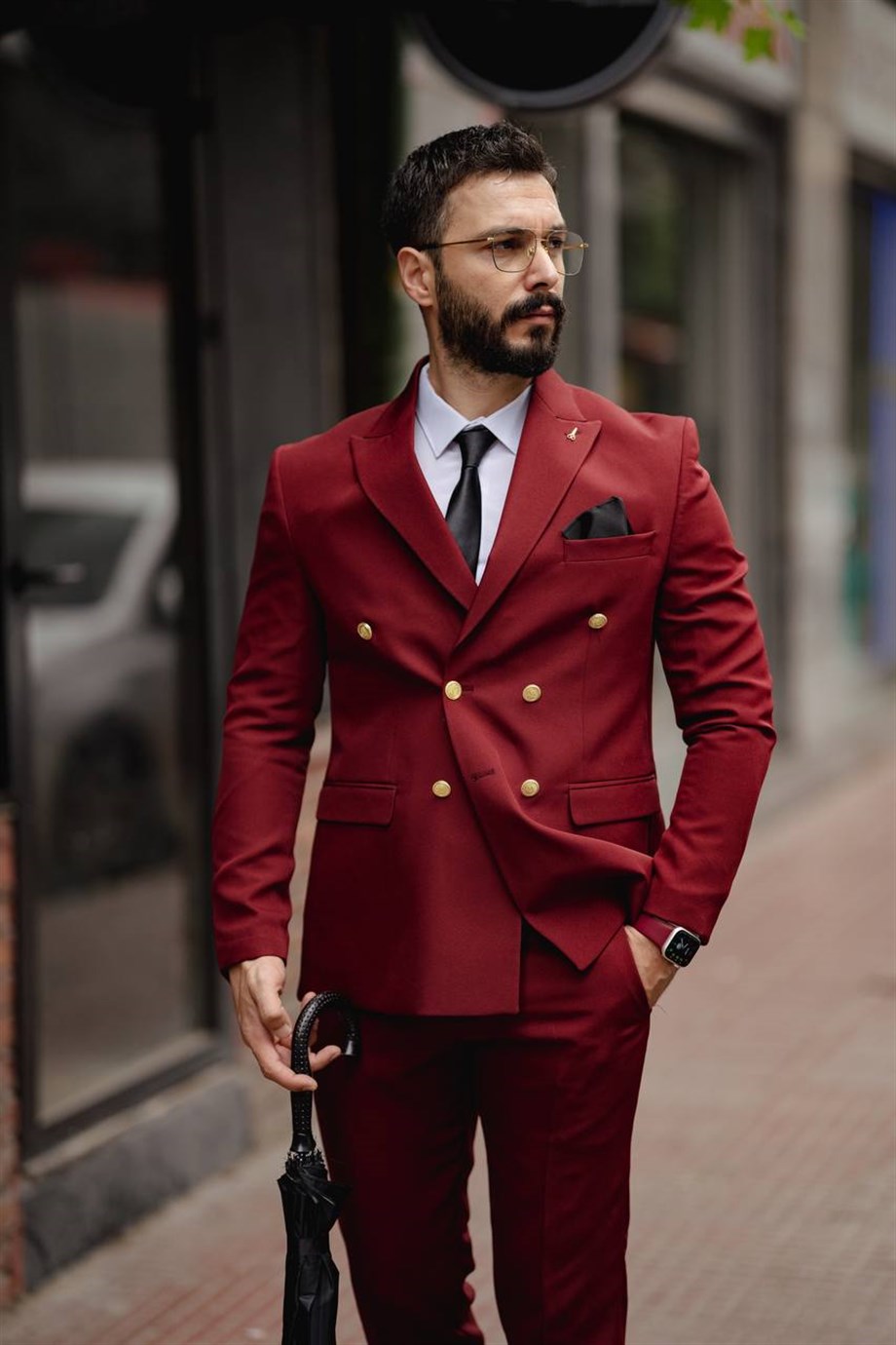 Maroon Double Breasted Wool Suit for men | BespokeDailyShop