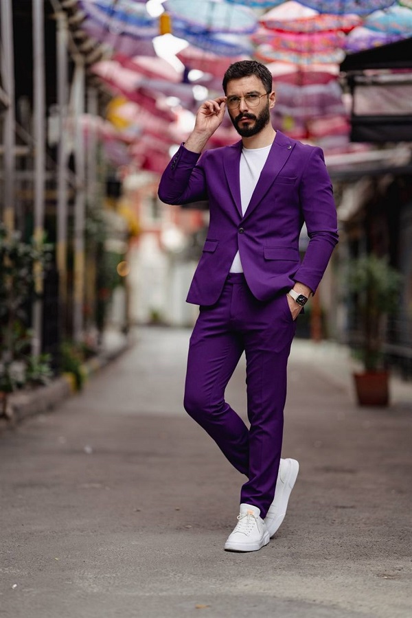Purple Slim Fit 2 Piece Peak Lapel Suit for Men by Bespokedailyshop | Free Worldwide Shipping