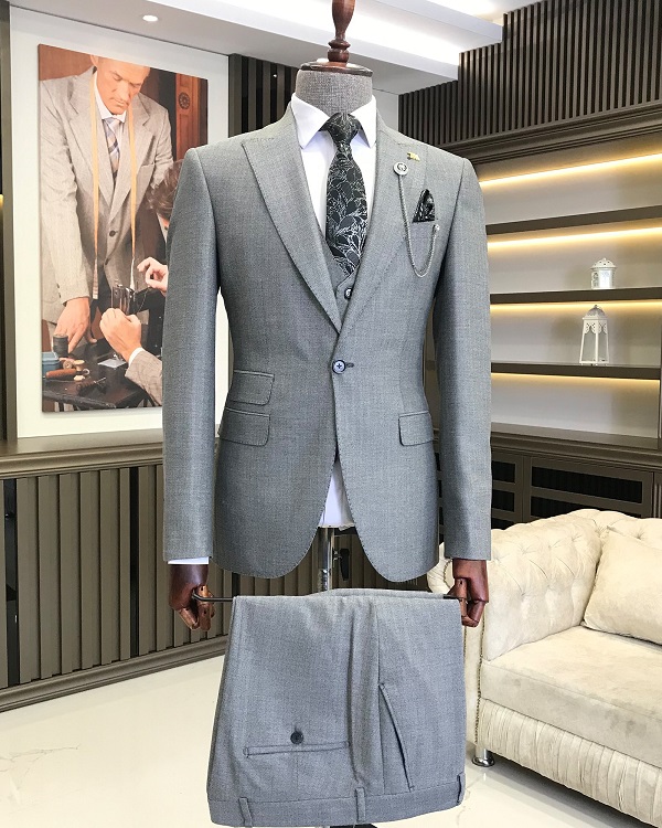 Light Gray Slim Fit Peak Lapel Groom Wedding Suit for Men by Bespokedailyshop | Free Worldwide Shipping