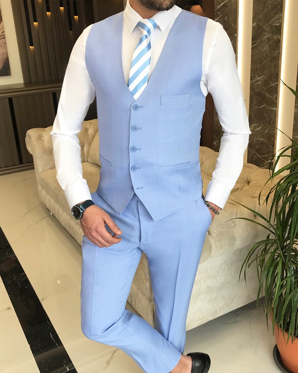 Sky Blue Slim Fit Peak Lapel Groom Wedding Suit for Men by Bespokedailyshop | Free Worldwide Shipping