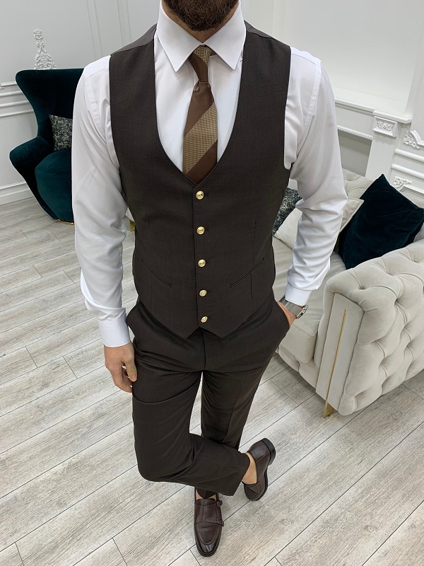 Dark Brown Slim Fit Peak Lapel Groom Suit for Men by Bespokedailyshop | Free Worldwide Shipping