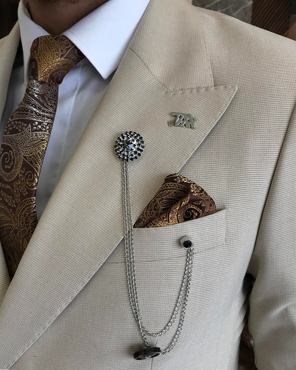 BespokeDaily Beige Slim Fit Double Breasted Suit