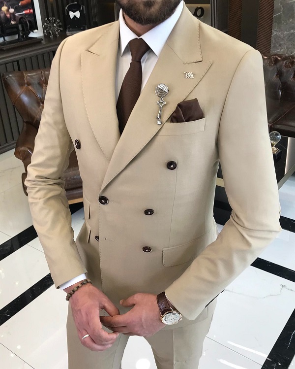 BespokeDaily Camel Slim Fit Double Breasted Suit