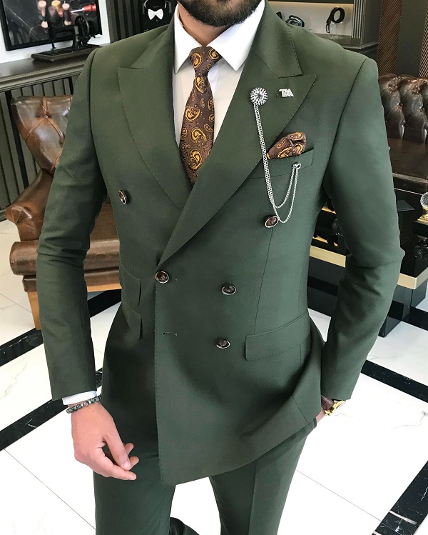 BespokeDaily Khaki Slim Fit Double Breasted Suit