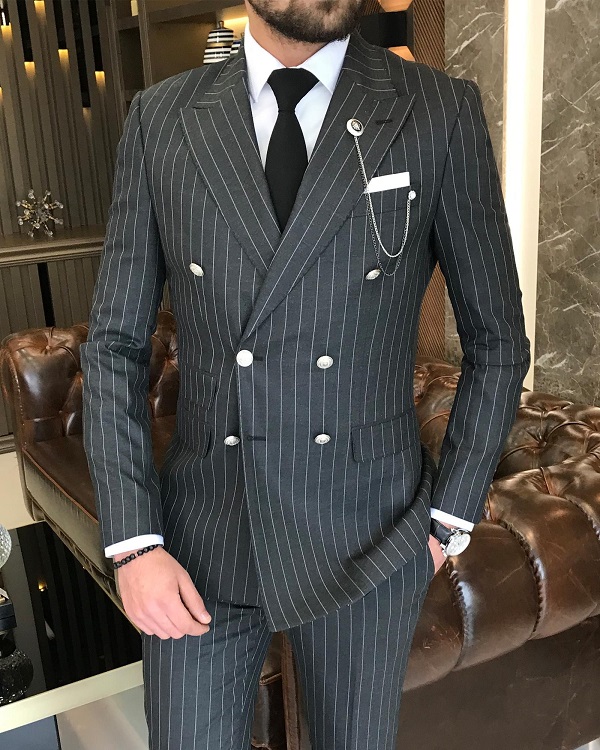 BespokeDaily Lazio Anthracite Striped Double Breasted Suit