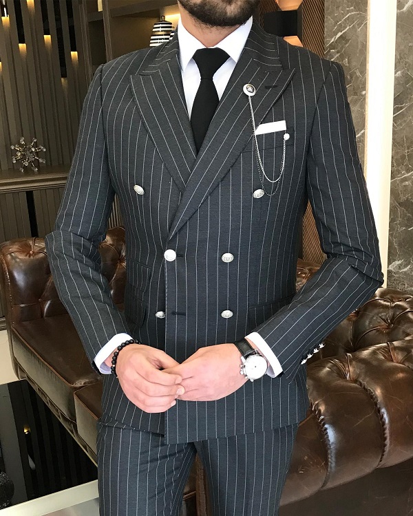 BespokeDaily Lazio Anthracite Striped Double Breasted Suit