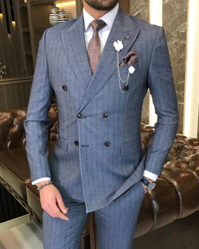 Blue Slim Fit Date Night Pinstripe Suit by BespokedailyShop
