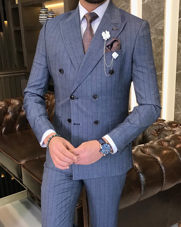 BespokeDaily Lazio Blue Striped Double Breasted Suit