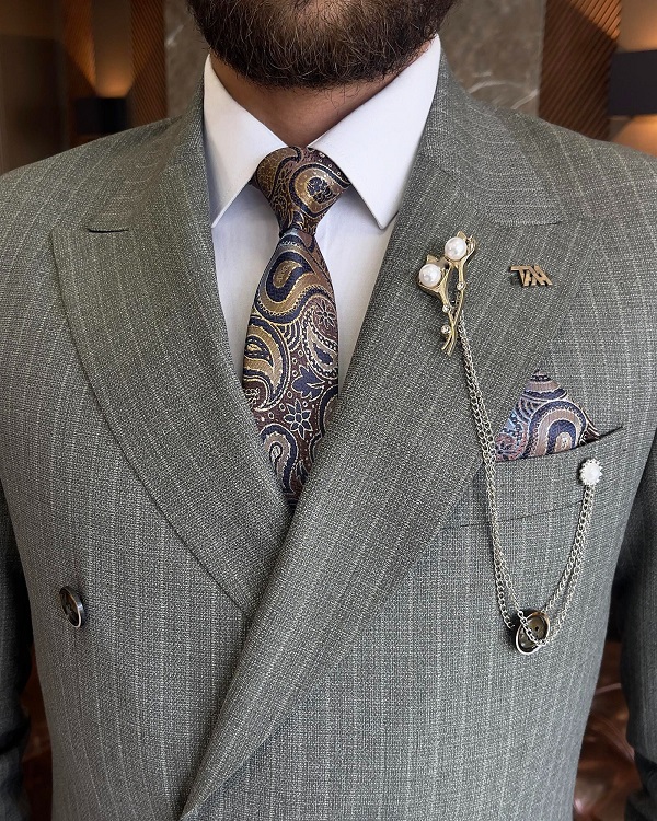 BespokeDaily Lazio Green Slim Fit Double Breasted Pinstripe Suit