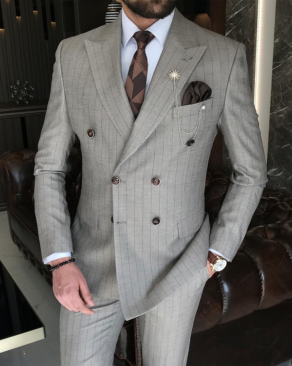 BespokeDaily Lazio Mink Striped Double Breasted Suit